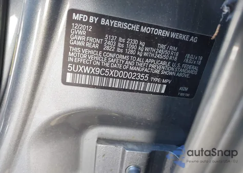 2013 BMW X3 xDrive28I from USA, damaged, VIN 5UXWX9C5XD0D02355